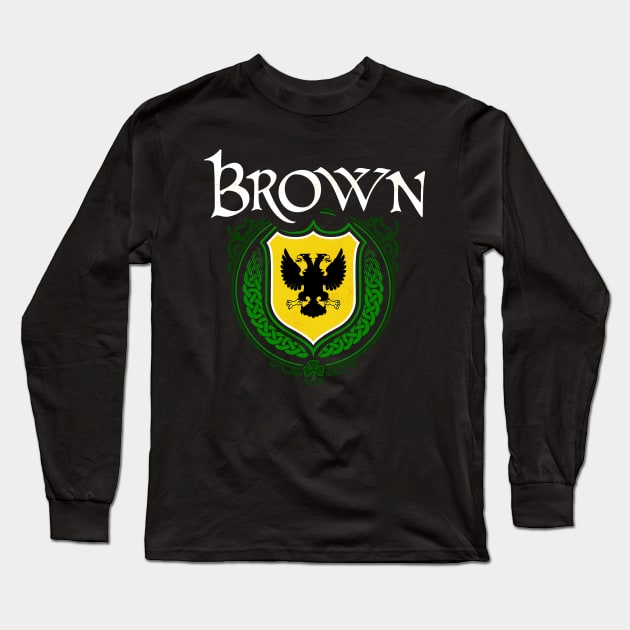 Brown Family Irish Coat of Arms Long Sleeve T-Shirt by Celtic Folk